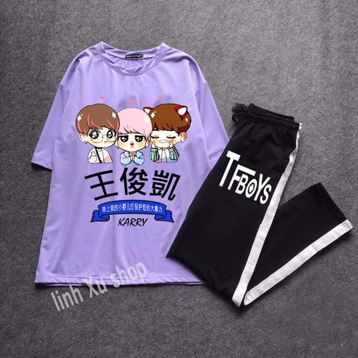 Quần Áo TFBOYS  FREESHIP  Áo tfboys có 4 lá kèm quần