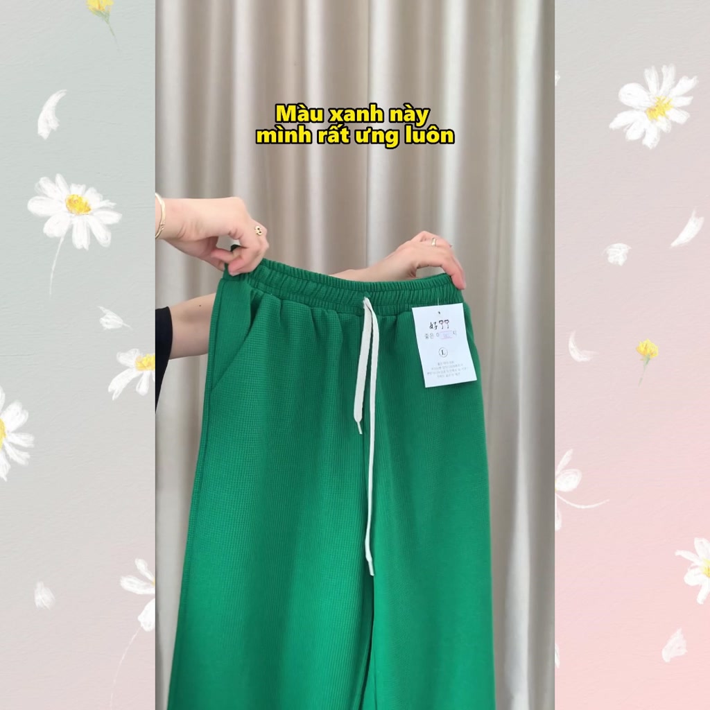 Quần nỉ tổ ong nữ ống rộng dây rút chất vải dày dặn dáng quần suông nỉ nữ cạp chun mặc dài đẹp | BigBuy360 - bigbuy360.vn