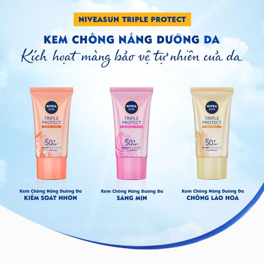 Kem Chống Nắng Dưỡng Da Kiểm Soát Nhờn Mụn NIVEA SUN Triple Protect Acne Oil Control SPF50+ PA+++ 40ML - 85545