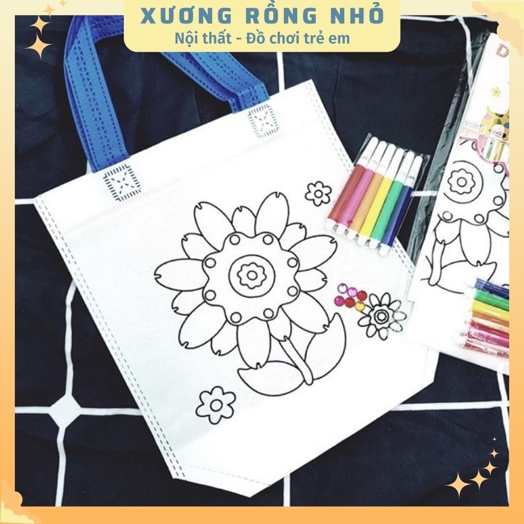 Túi vải canvas tô màu tặng kèm màu - hoạt động nghệ thuật Montessori - DIY cho bé thỏa sức sáng tạo