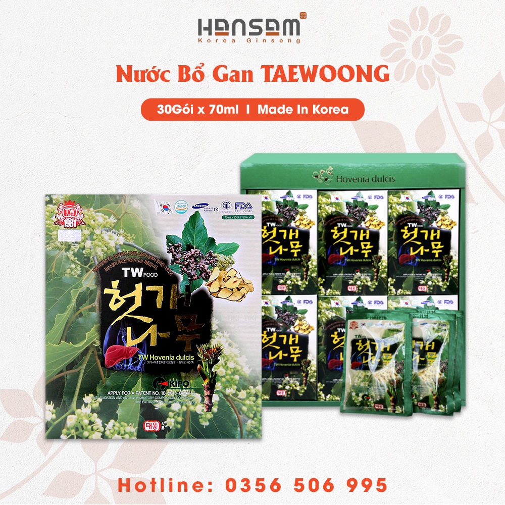 Nước bổ gan cao cấp TAEWOONG Hàn Quốc 30 gói x 70 ml, Mát gan giải độc, Thanh lọc cơ thể