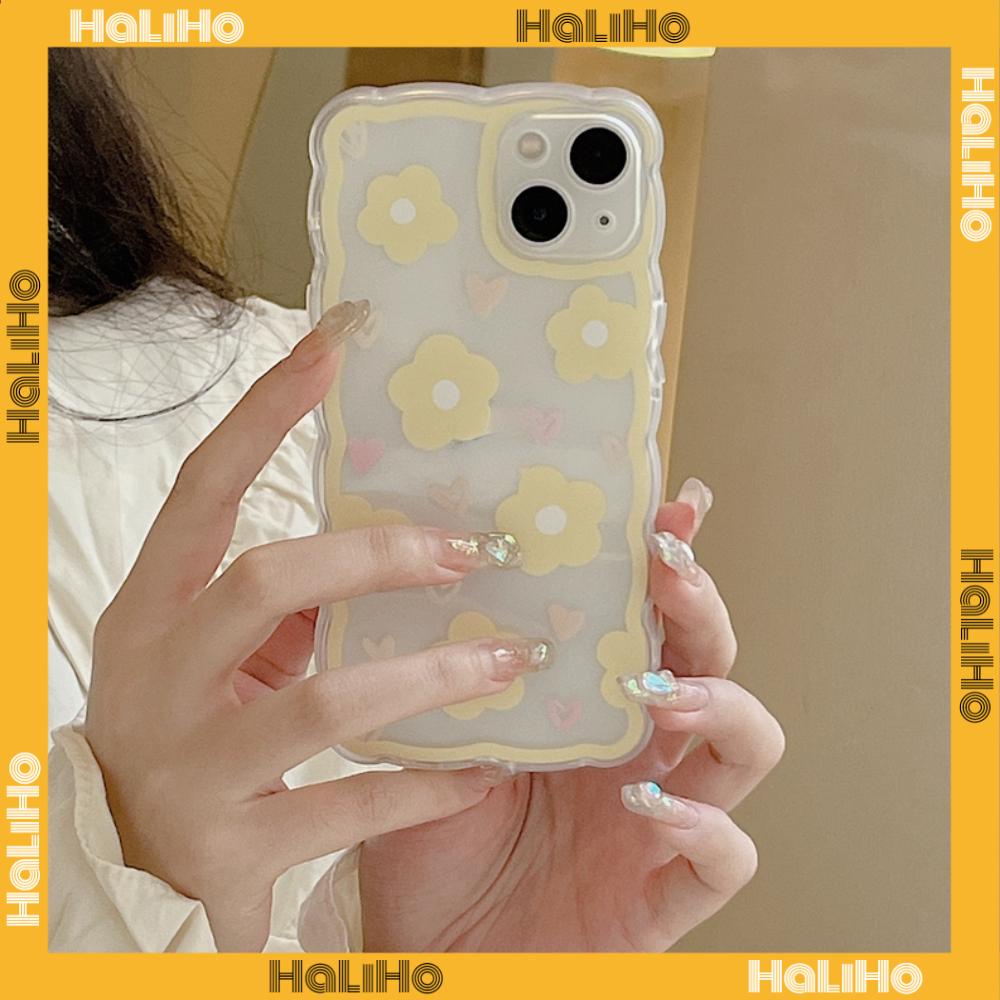 iPhone Case Silicone Soft Case Clear Case Wave Airbag Shockproof Camera Cover Protection Yellow Flower Compatible For iPhone 11 iPhone 13 Pro Max iPhone 12 Pro Max iPhone 7 Plus xr
