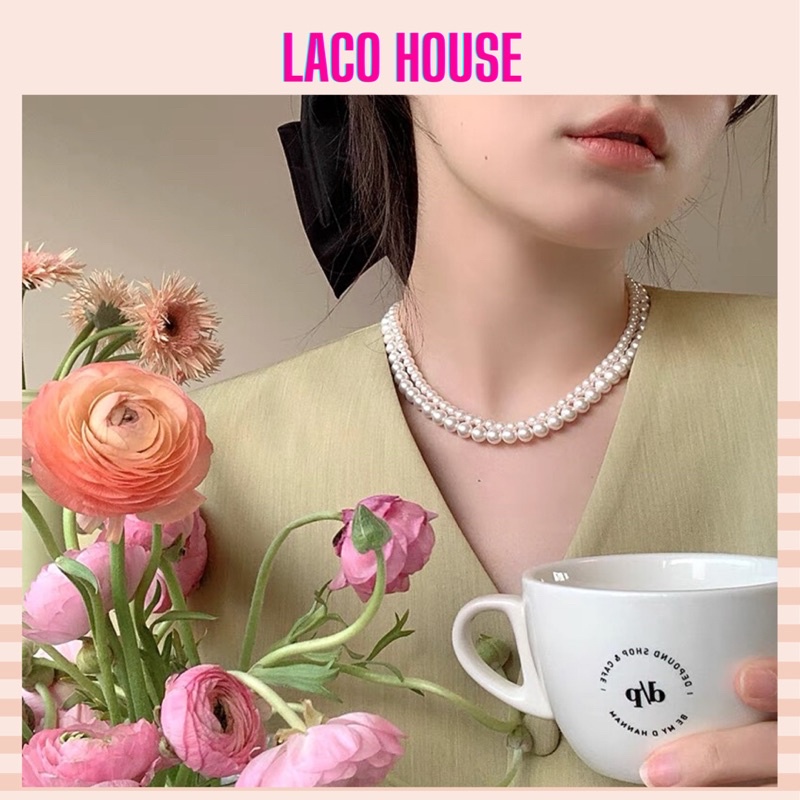 Dây chuyền vòng cổ nữ ngọc trai nhân tạo kiểu layer hai sợi J121