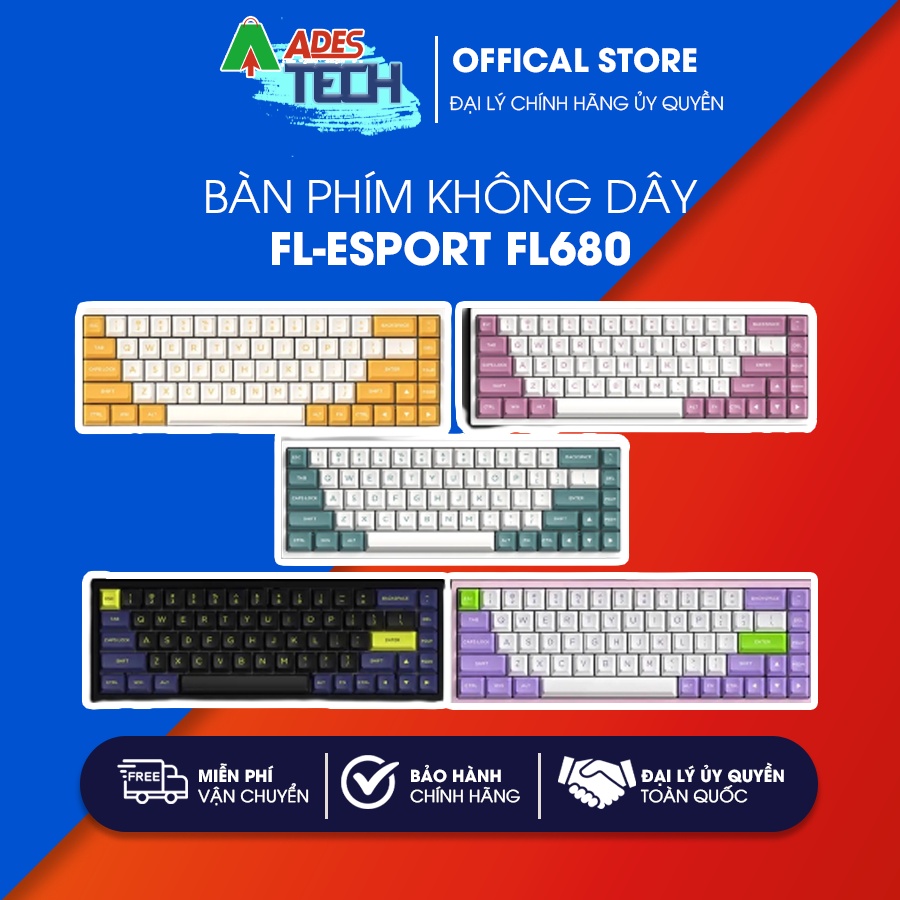 Bàn Phím Cơ Không Dây FLESPORT FL680 - 3 Chế Độ Kết Nối USB / 2.4 / Bluetooth Vô Cùng Tiện Lợi - Bảo Hành 12 Tháng