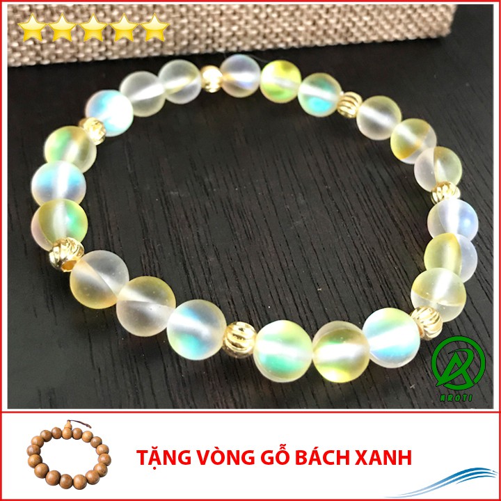 V246-08 Vòng phong thủy ánh trăng màu vàng 8 ly V246-08(GB)-Kèm Vòng Gỗ Bách Xanh