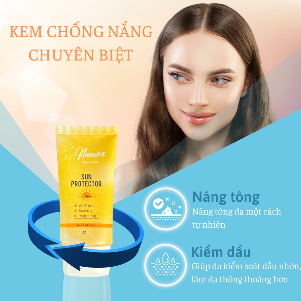 Kem Chống Nắng Kiềm Dầu Namira Sun Protector - Bảo Vệ Tối Đa SPF 50+, PA++++, Nâng Tông, Không Nhờn Rít 50ml | BigBuy360 - bigbuy360.vn