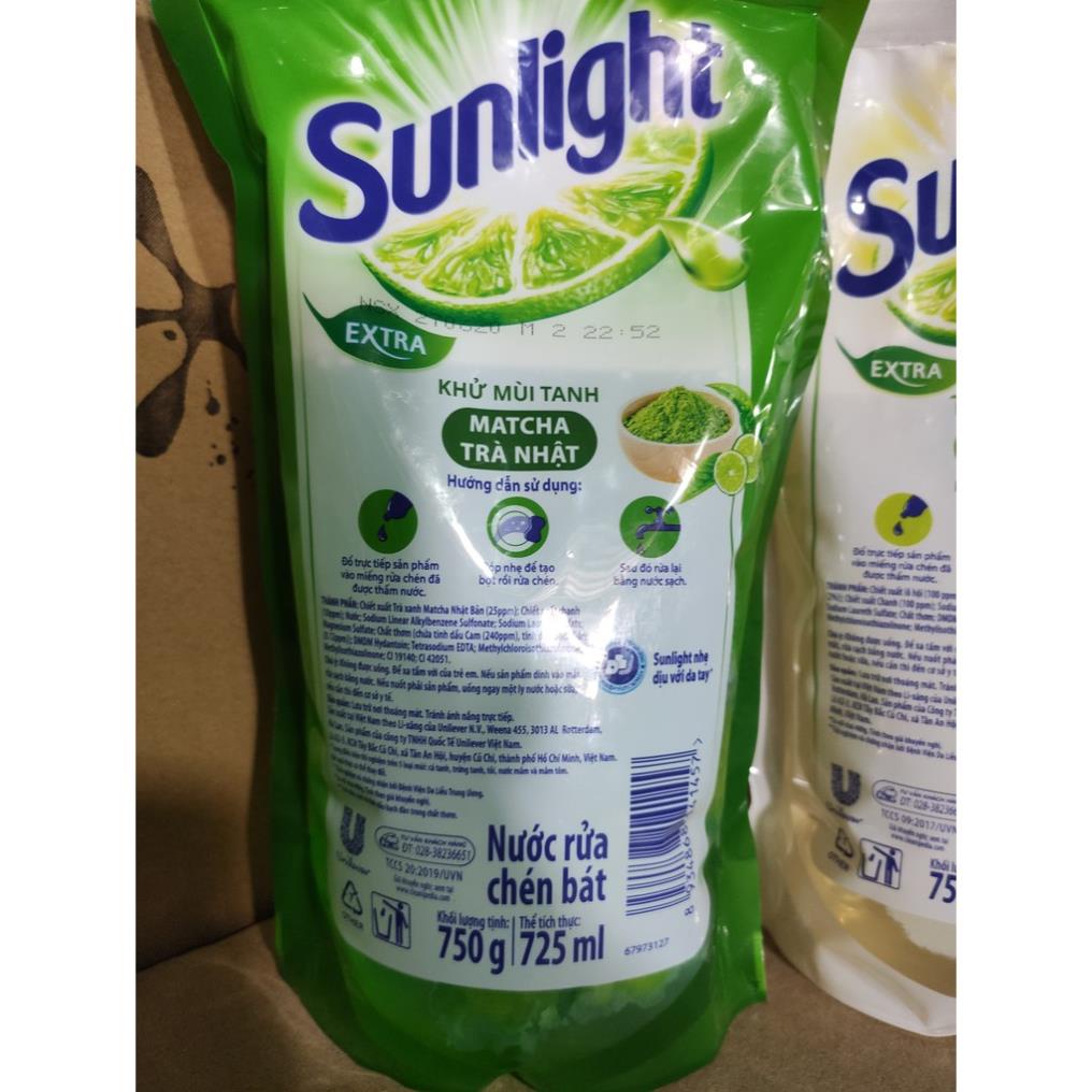 [Hoả Tốc] SUNLIGHT Nước Rửa Chén 750g dạng túi Matcha Trà Xanh Nhật , Muối Khoáng Lô Hội TrắngThiên Nhiên 750 g