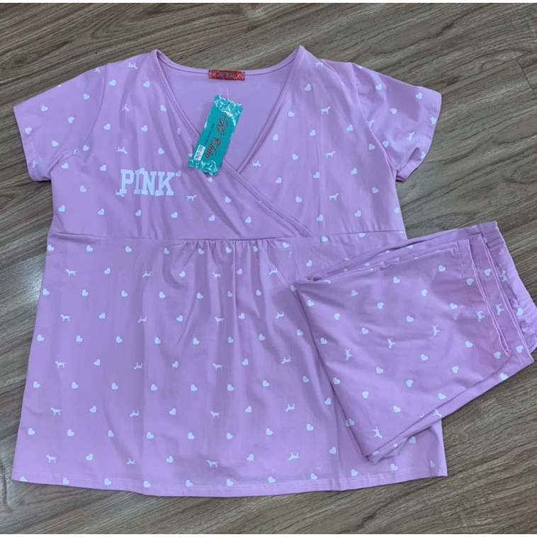 [40-65KG] Đồ bộ bầu cotton lửng mặc nhà và cho bé ty vải thun cotton lạnh thoáng mát dễ chịu co dãn nhiều không xù