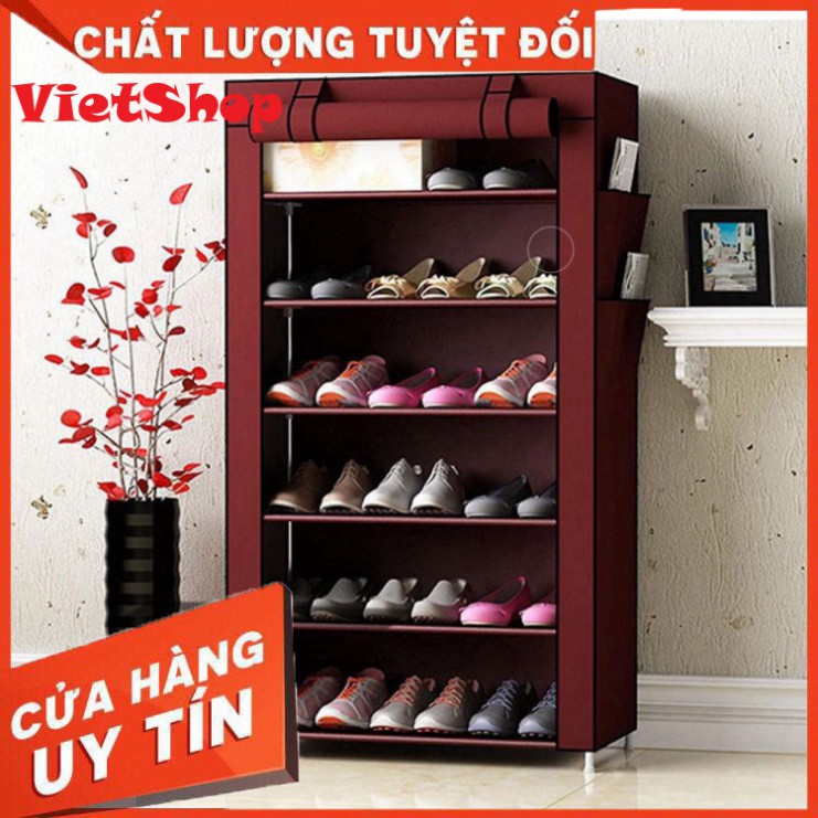 Tủ Để Giày Dép Thông Minh 7 Tầng 6 Ngăn, Tủ Vải Giày Dép Khung Inox Chắc Chắn Tặng Kèm Túi Đựng Giày - VietShop