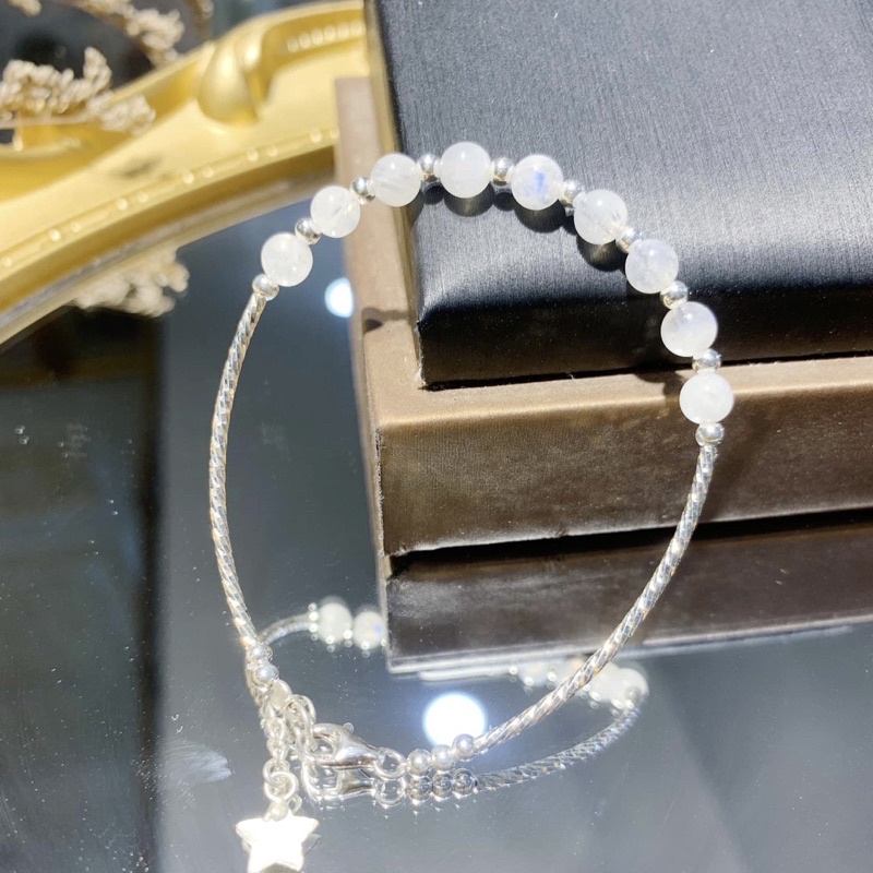 Vòng Tay Moo.n Sto.ne Mix Charm Bạc Xinh Xắn, Vòng Tay Mắn Đ.á Mặt Trăng Gemstone