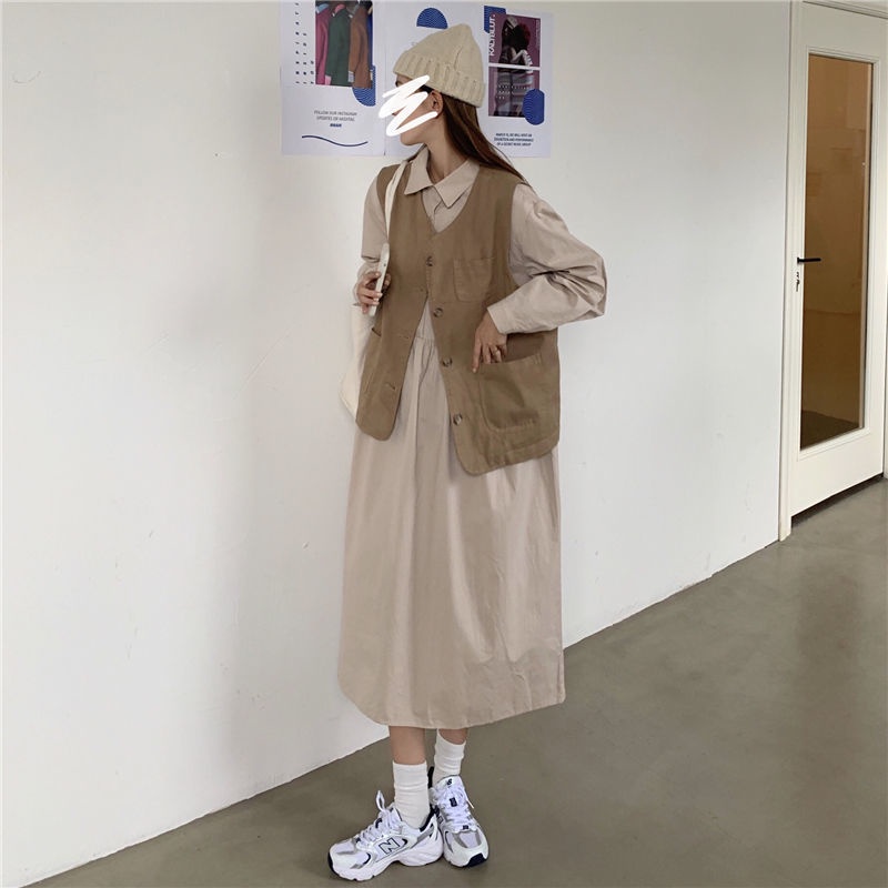 Set Đầm Và Áo Khoác Không Tay Thiết Kế Mới Xinh Xắn Thời Trang Dành Cho Nữ