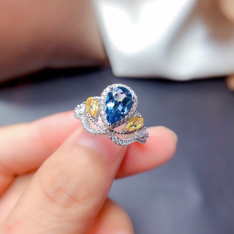 Nhẫn mạ bạc 925 đính đá zircon hình giọt nước thời trang cho nữ