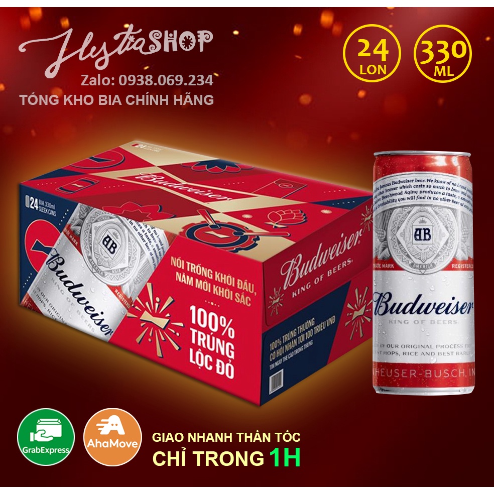 [DATE T11/2022] THÙNG BIA XUÂN BUDWEISER 24 LON 330ml