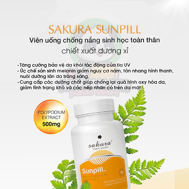 Viên uống chống nắng toàn thân Sakura Sunpill giúp bảo vệ da khỏi tia UV ánh nắng và làm đẹp da sáng da mờ thâm giảm nám | Thế Giới Skin Care
