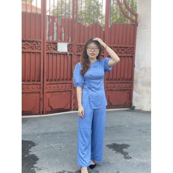 #Đồ bộ, #quần áo, #lụa nút hoa, #đồ lam đi chùa