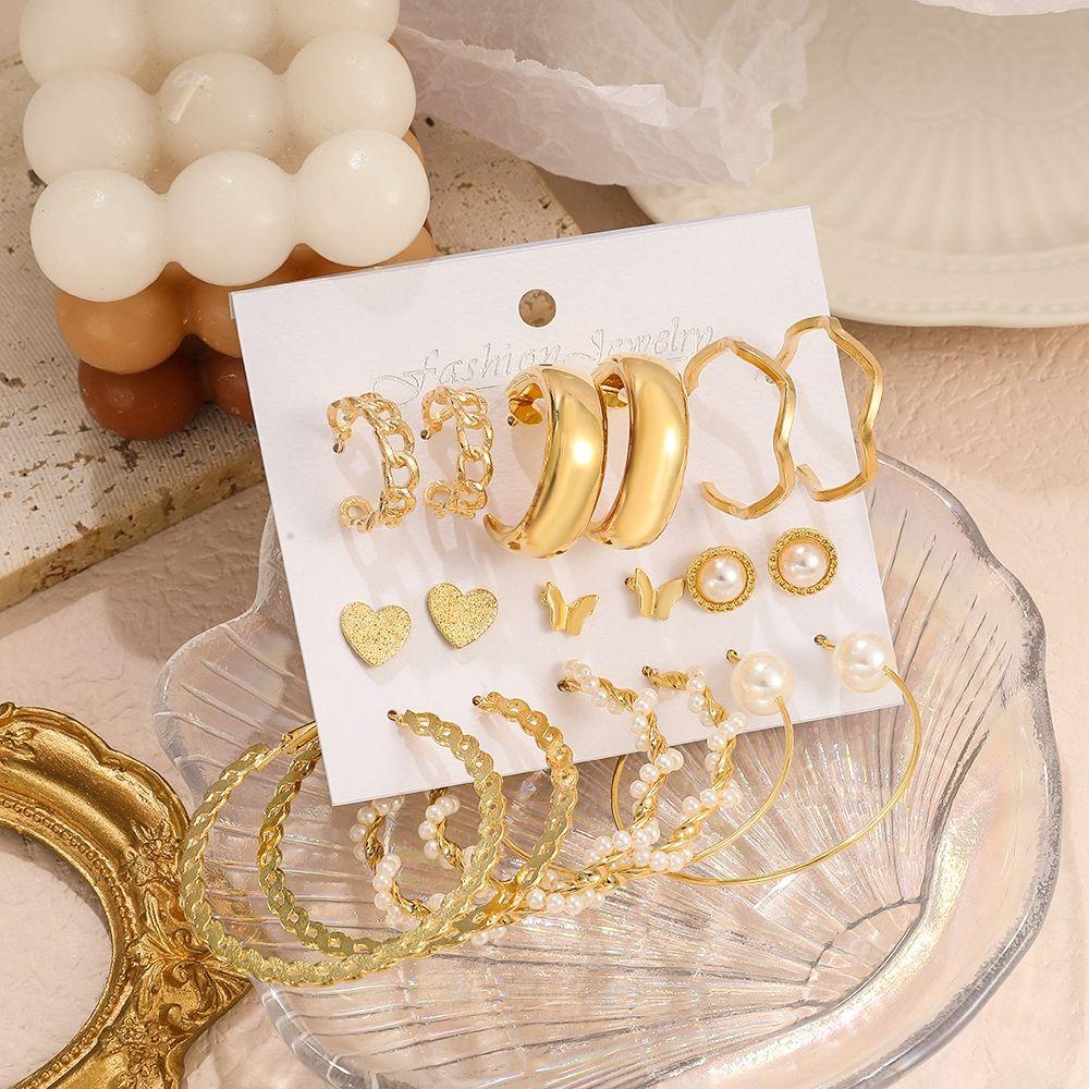 MXGOODS Bông Tai Hình Chữ C / Rắn / Bướm Đính Ngọc Trai Đơn Giản Thời Trang Cho Nữ