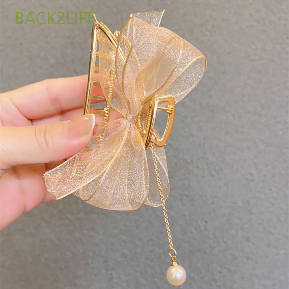 Kẹp tóc hình nơ bằng kim loại phối ren phong cách retro thời trang cho nữ BACK2LIFE