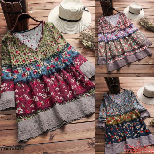 Áo nữ dáng dài ống loe cổ chữ V họa tiết phong cách Boho | BigBuy360 - bigbuy360.vn