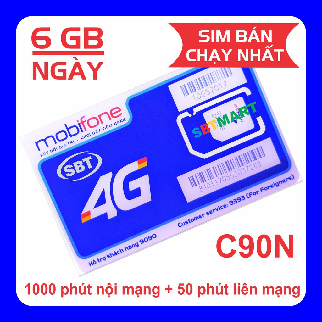 Sim 4G MobiFone C90N miễn phí tháng đầu 180 GB/tháng (4 GB/ngày + 1000 phút nội mạng + 50 phút liên 