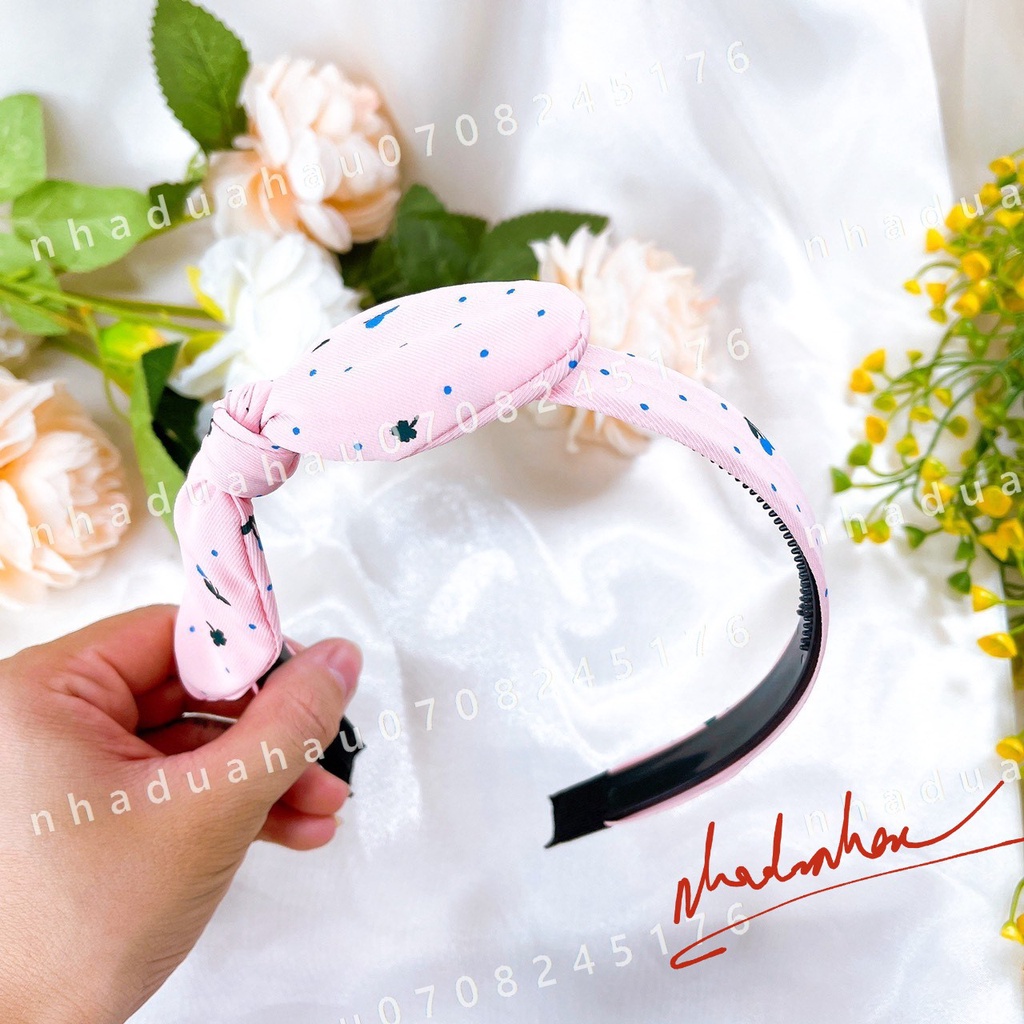Cài tóc/ băng đô đính nơ vải hoa chấm bi dễ thương đủ màu
