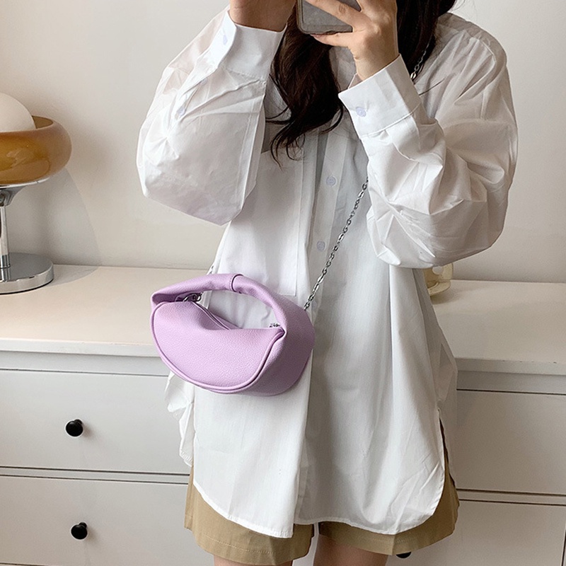 Túi Đeo Chéo Da Mềm Phối Dây Xích Thời Trang Cho Nữ