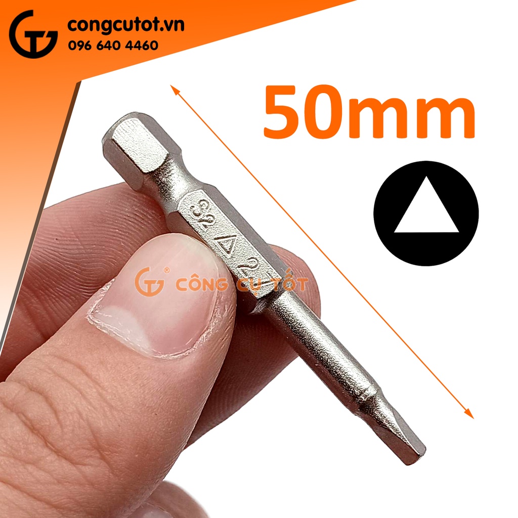 Vỉ 5 đầu bắt vít tam giác  chuôi lục thép S2 xi trắng 1.8-3mm dài 50mm