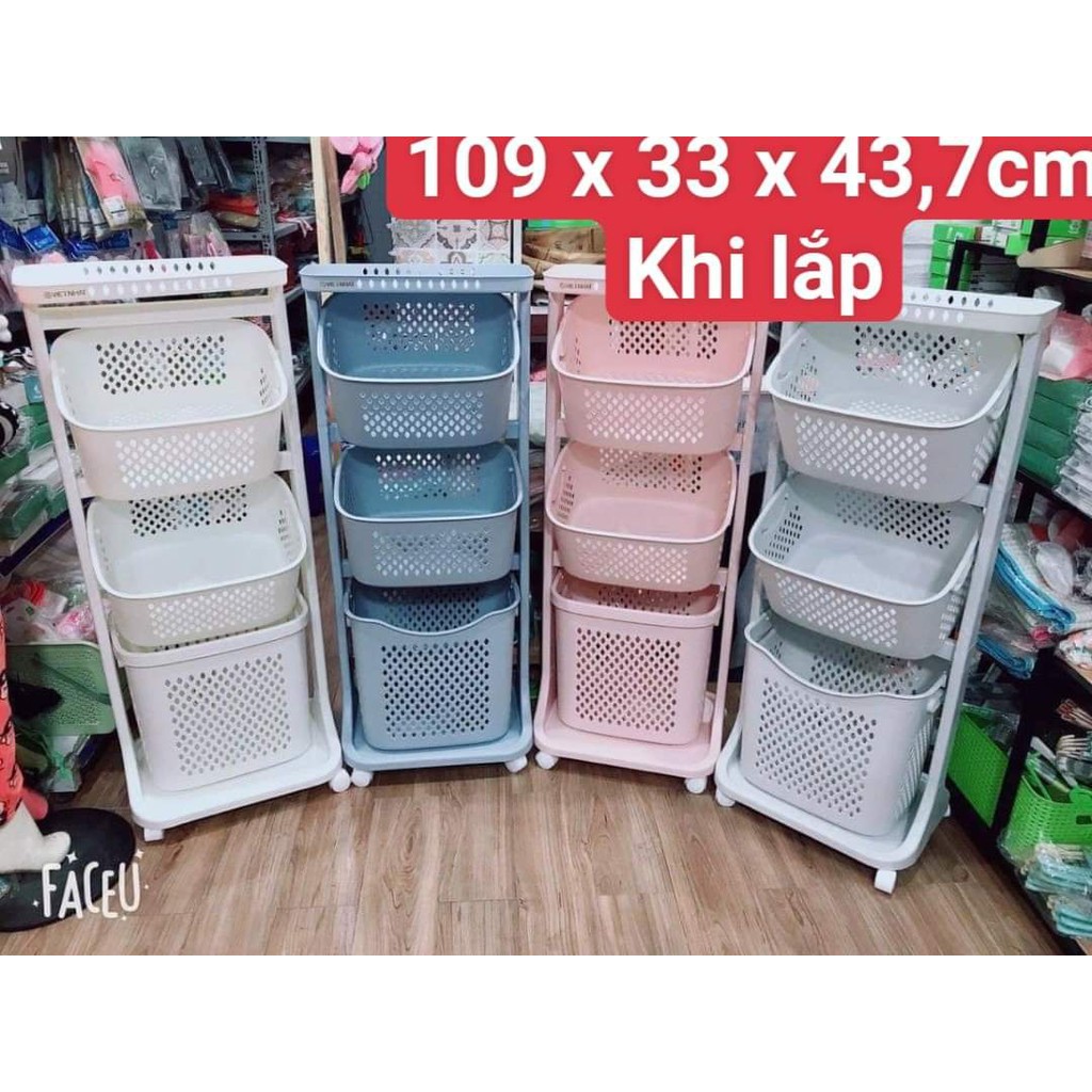 Kệ Đa Năng Việt Nhật 3 Tầng hàng đẹp Có Bánh xe Xoay 360° vô cùng tiện lợi (có video giới thiệu sản phẩm )