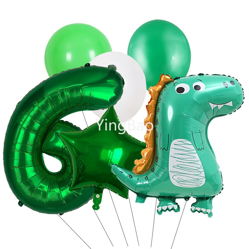 Set 6 Bong Bóng Lá Nhôm Màu Xanh Lá Cây Hình Khủng Long 32inches Dùng Trang Trí Tiệc Sinh Nhật
