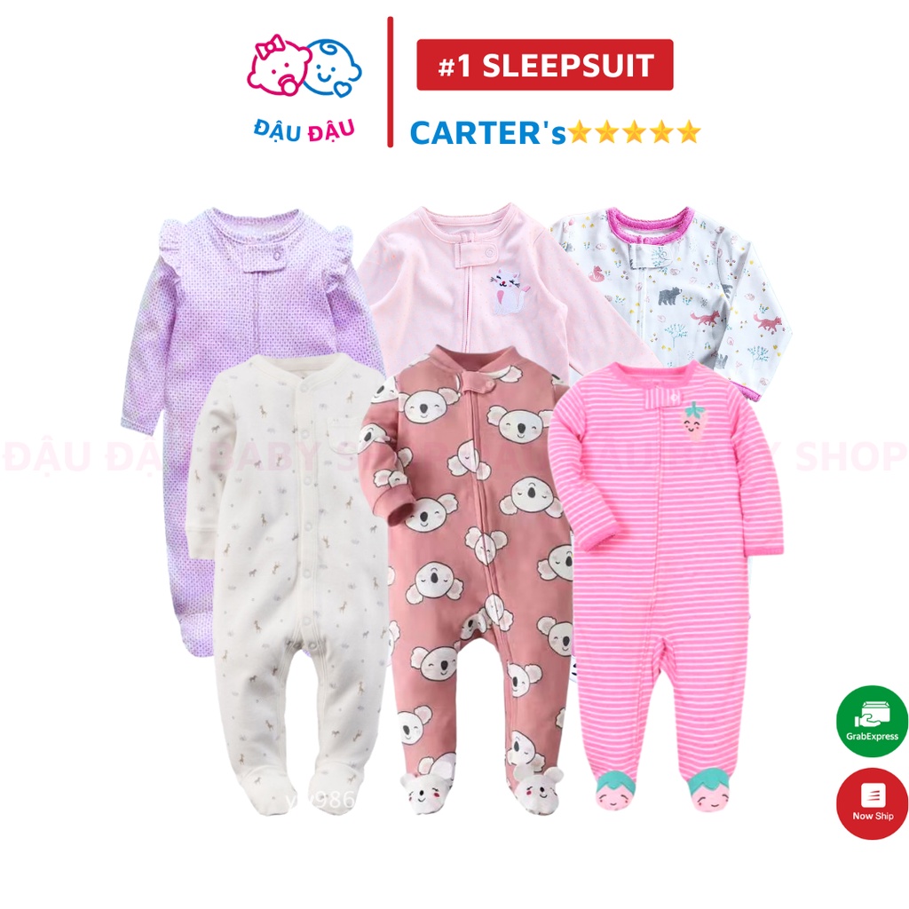Sleepsuit Carter liền tất sơ sinh cho bé gái, body ngủ cotton dài tay bé gái - BST 2