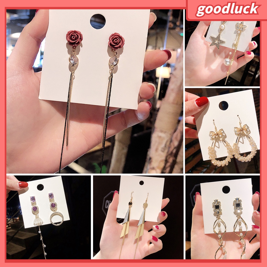 Goodluck| 1 Đôi Khuyên Tai Dài Thắt Nơ Tua Rua Đính Ngọc Trai Giả Vintage Làm Quà Tặng Sinh Nhật