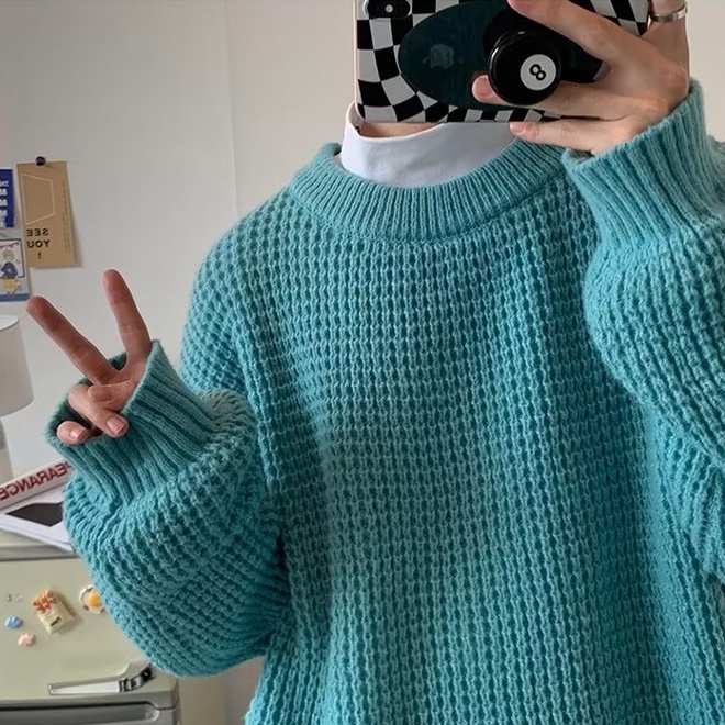 Áo sweater Dệt Kim Tay Dài Cổ Tròn Đơn Giản Thời Trang unisex Phong Cách Hàn Quốc
