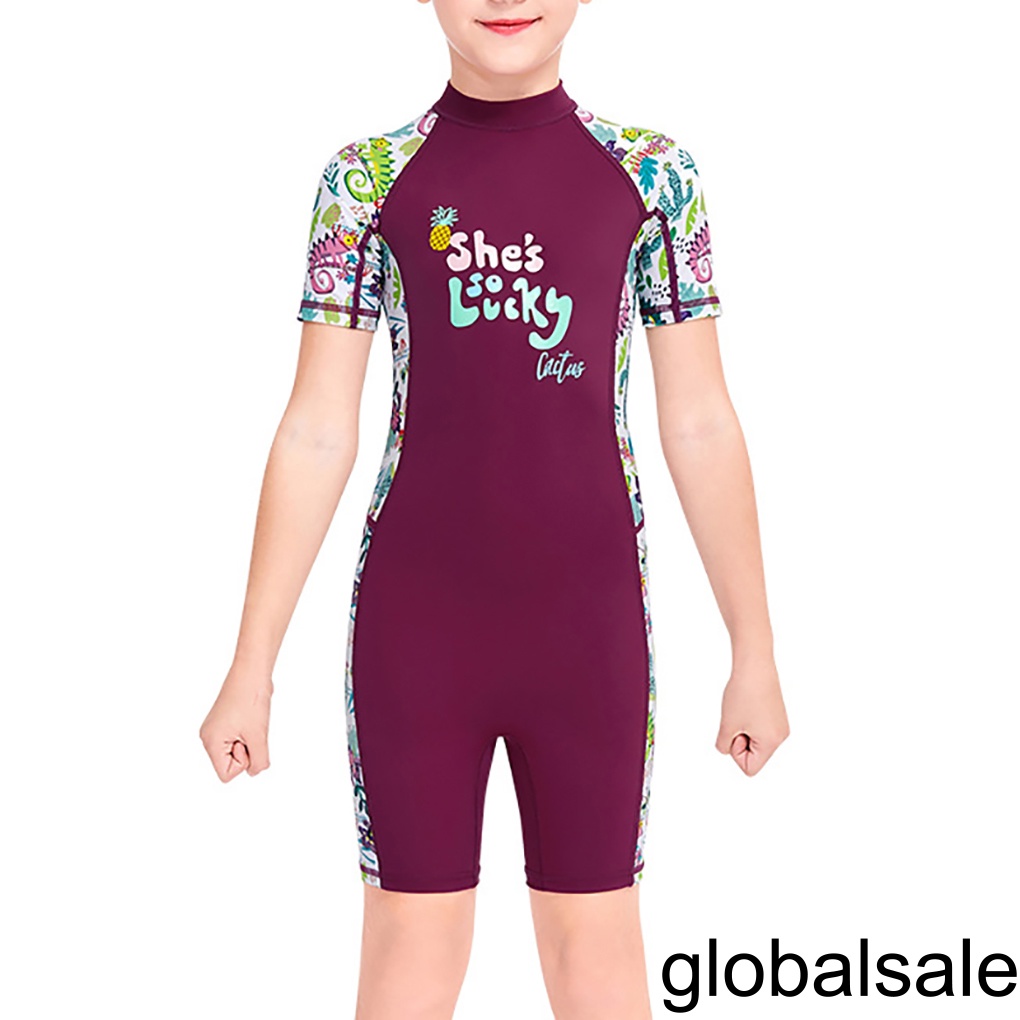 [GLOBAL] DIVE SAIL Wet Suit Girls Quick Dry Shorty Swimsuit Kids Short Sleeve Round Neck Full Body Wetsuit for Surfing