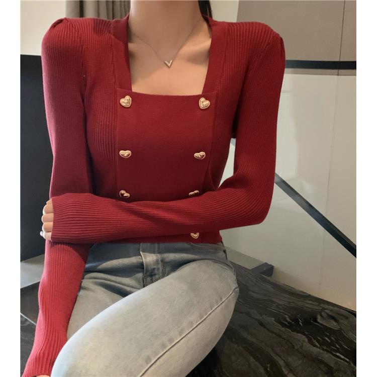 Áo Sweater Cổ Vuông Tay Dài Dáng Ôm Phong Cách Hàn Quốc Thời Trang Thu Đông Hàng Mới 2022 Dành Cho Bạn Nữ