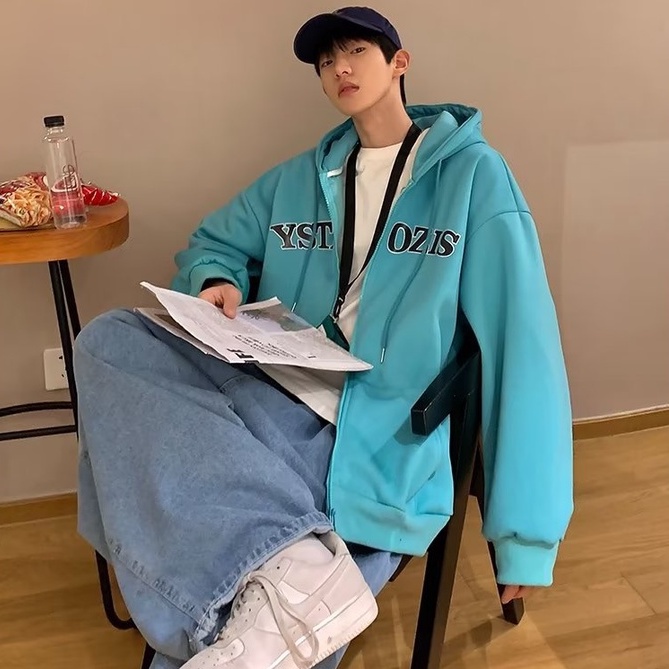 Áo Khoác nam Có Mũ Trùm áo khoác dây kéo Phối Khóa Kéo In Chữ Đơn Giản Phong Cách Hàn Quốc áo khoác hoodie Cổ Điển Thời Trang áo khoát Nam Nữ