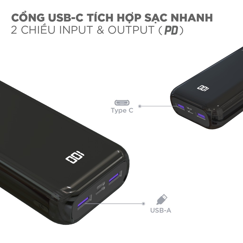 Sạc dự phòng Energizer UE20011PQ - Tích hợp sạc nhanh đa nền tảng, sạc nhanh 2 chiều cổng USB-C