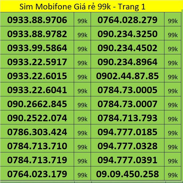 Sim Mobifone giá rẻ 99k