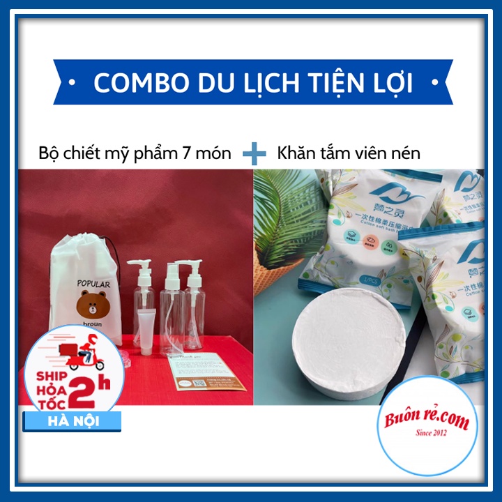 Combo Khăn Tắm Viên Nén KÈM Bộ Chiết Mỹ Phẩm 7 Món Du Lịch Tiện Lợi, Khăn tắm nén cotton (70x140cm) 01597