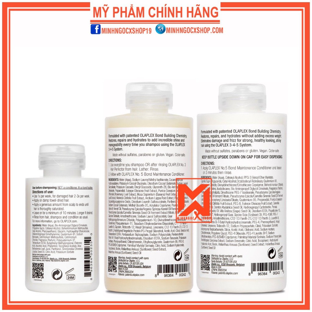 Combo dầu gội xả, kem xả khô, ủ tóc Olaplex chăm sóc phục hồi tóc chuyên nghiệp tại nhà chính hãng