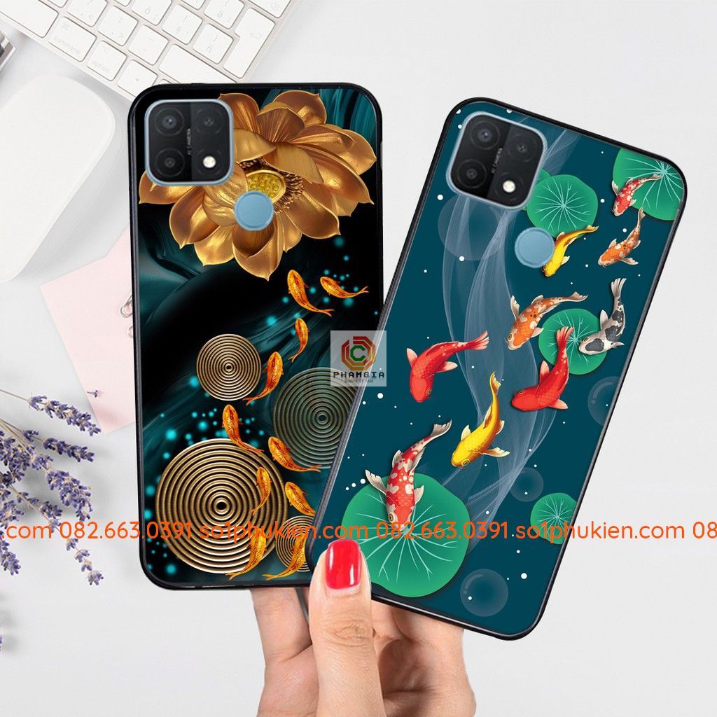 Ốp lưng ép kính Oppo A15 hình thư pháp, cá koi, hổ nhiều mẫu đẹp