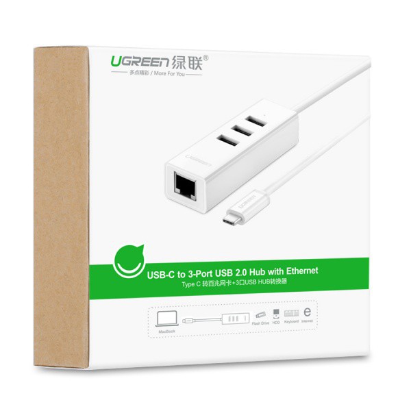 Cổng Usb Type C Sang Cổng Ethernet + Hub USB 2.0 Ugreen (20792)