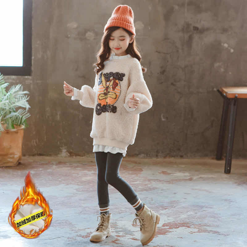 Áo sweater cỡ lớn chất vải dày dặn giữ ấm cho bé gái vào mùa đông phong cách Hàn Quốc 2020