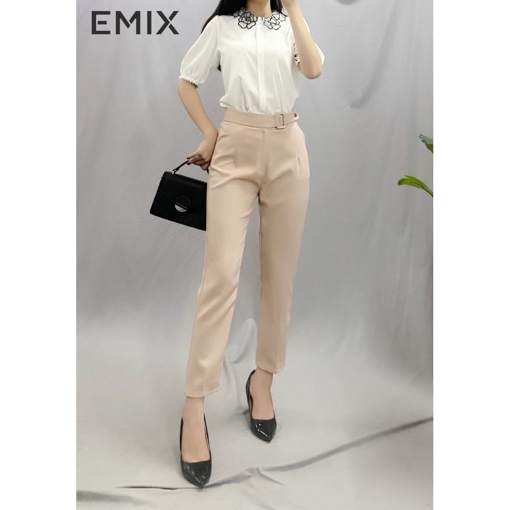 Quần tây nữ công sở baggy kèm đai EMIX (2 màu), dáng dài, form rộng, cạp cao, đai vuông, vải tuyết mưa, mềm mịn 028