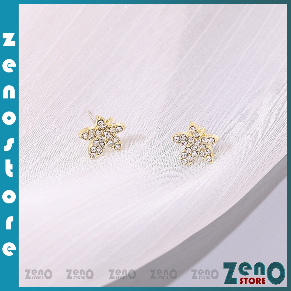 Khuyên tai ZenO bạc Ý KT10 phong cách Hàn Quốc, hoa tai hình chiếc lá chất liệu bạc S925