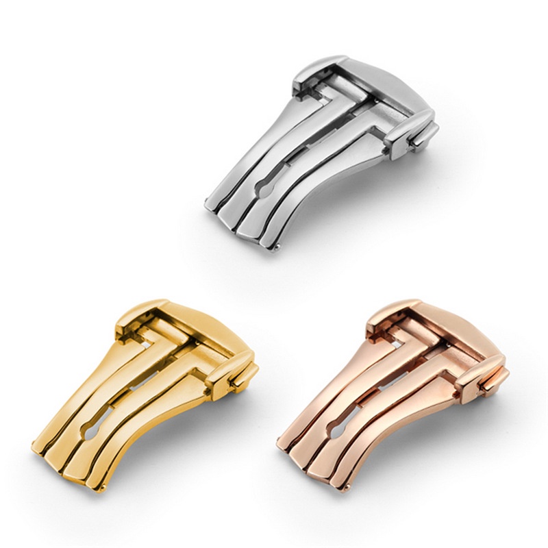 Đồng hồ triển khai bằng thép không gỉ YIFILM 16mm 18mm 20mm 316L Khóa bướm cho dây đeo bằng da Omega Dây cao su màu đen Bạc vàng thép gấp Phụ kiện