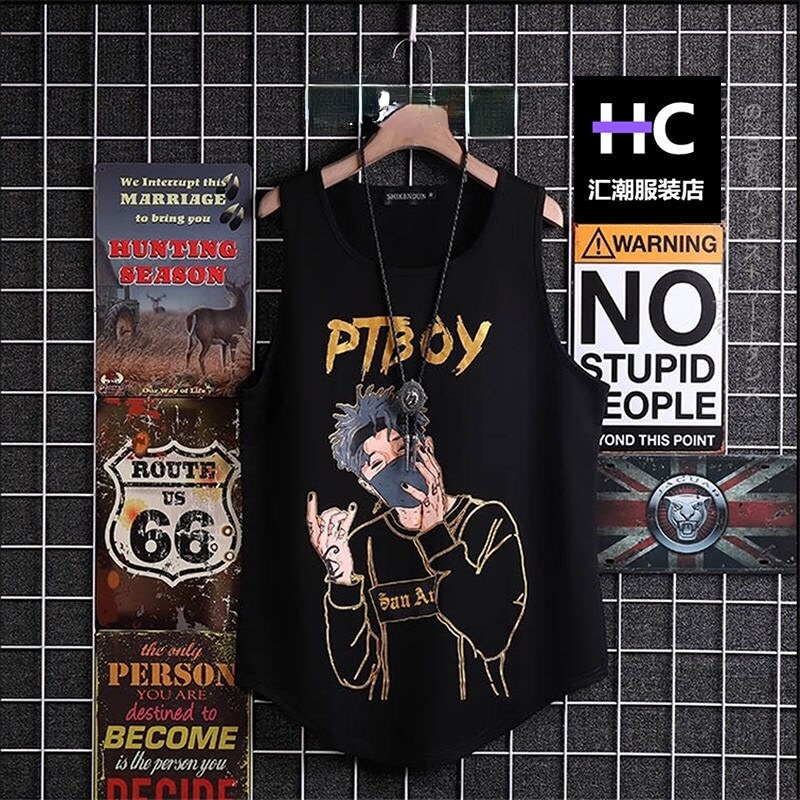 Set 1/2 Áo Thun Thể Thao Không Tay Dáng Suông Phong Cách Hip Hop Âu Mỹ Cho Nam