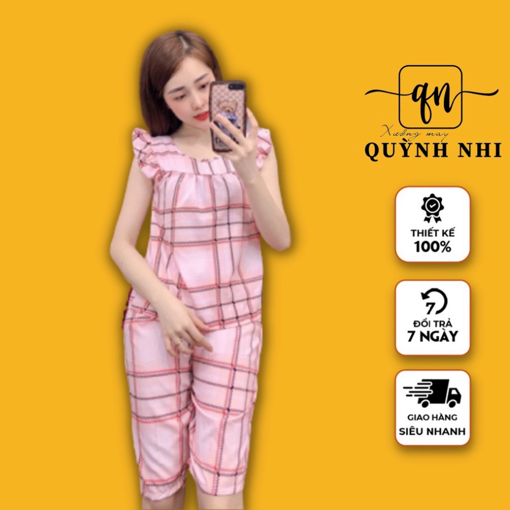 Đồ bộ mặc nhà quần lửng, bộ ngủ nữ lụa loại 1 họa tiết caro ảnh thật size 40-75kg LUA19 ảnh thật