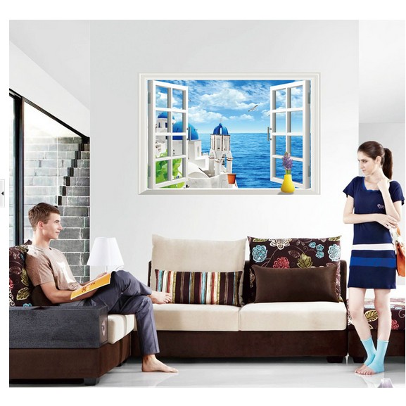 Decal cửa sổ lâu đài xanh - DCS019