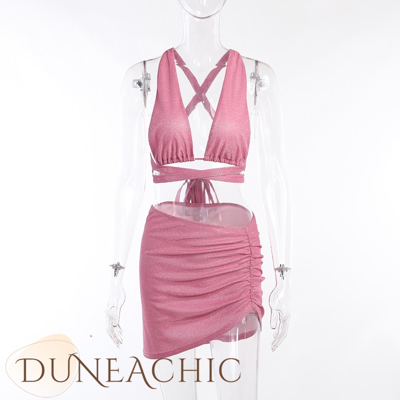 DUNEA Bộ đồ gồm áo lửng hai dây và áo yếm buộc dây quyến rũ thời trang dành cho nữ