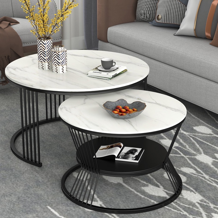 Bộ bàn trà FUNHOUSE khung sắt sơn tĩnh điện, chống rỉ, mặt đá cẩm thạch phủ Melamin chống xước