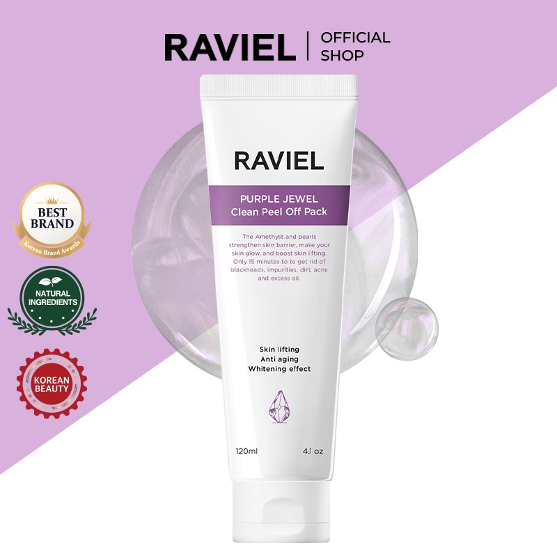 (RAVIEL) Mặt nạ lột tẩy tế bào da chết Purple Jewel Peel Off Mask Pack 120ml / làm sạch lỗ chân lông, Mặt nạ lột mụn đầu đen